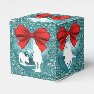 Cowboys-Cowgirls, die auf blauem Geschenk/Gefällig Geschenkschachtel