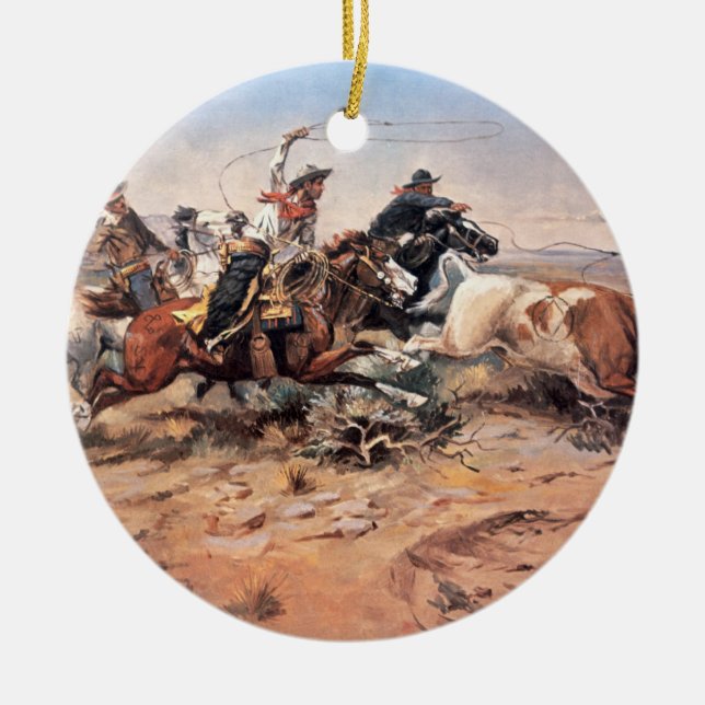 Cowboys, die einen Ochsen, 1897 (Öl, roping sind Keramikornament (Vorne)