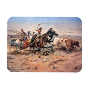 Cowboys, die einen Ochsen, 1897 (Öl, roping sind Magnet