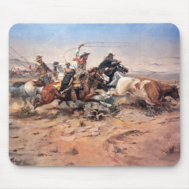 Cowboys, die einen Ochsen, 1897 (Öl, roping sind Mousepad (Vorne)