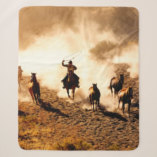 Cowboys, die wilde Pferde jagen. Sherpadecke (Vorderseite)