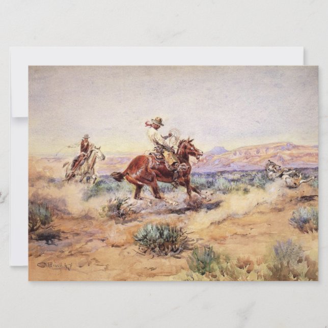Cowboys fangen einen Wolf mit einem Rope Lasso Karte (Vorderseite)