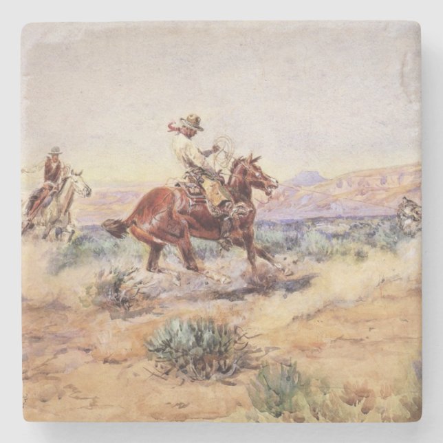 Cowboys fangen einen Wolf mit einem Rope Lasso Steinuntersetzer (Vorderseite)