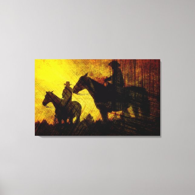 Cowboys in Horseback Wrapped Canvas Print Leinwanddruck (Vorderseite)