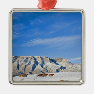 Cowboys mit einer Herde Pferde Silbernes Ornament