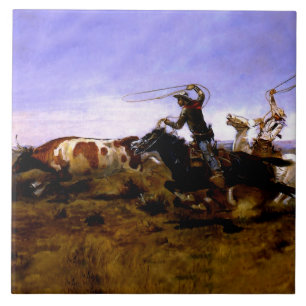 "Cowboys Roping a Steer" von Charles M Russell Fliese