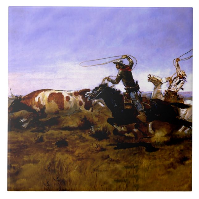 "Cowboys Roping a Steer" von Charles M Russell Fliese (Vorderseite)
