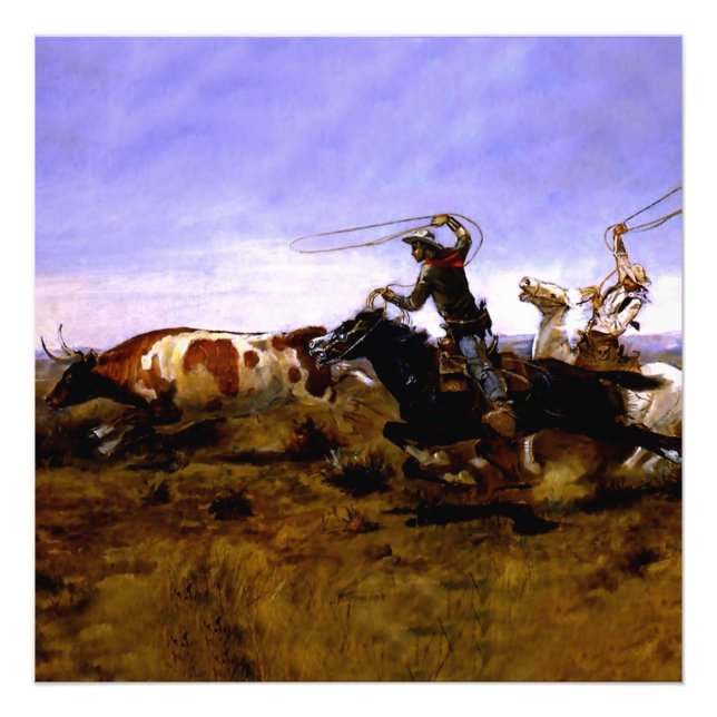 "Cowboys Roping a Steer" von Charles M Russell Fotodruck (Vorne)