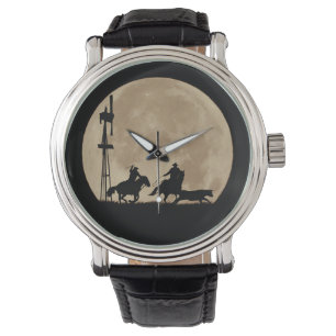 Cowboys Roping Stee und Pferde Vollmond Armbanduhr
