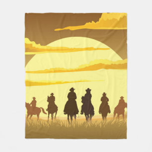 Cowboys Silhouette, die gegen die Sonne galoppiere Fleecedecke