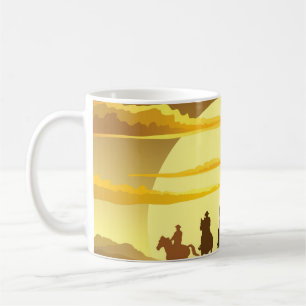 Cowboys Silhouette, die gegen die Sonne galoppiere Kaffeetasse
