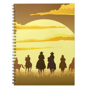 Cowboys Silhouette, die gegen die Sonne galoppiere Notizblock