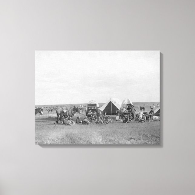 Cowboys sitzen um Chuckwagon-Foto Leinwanddruck (Vorderseite)