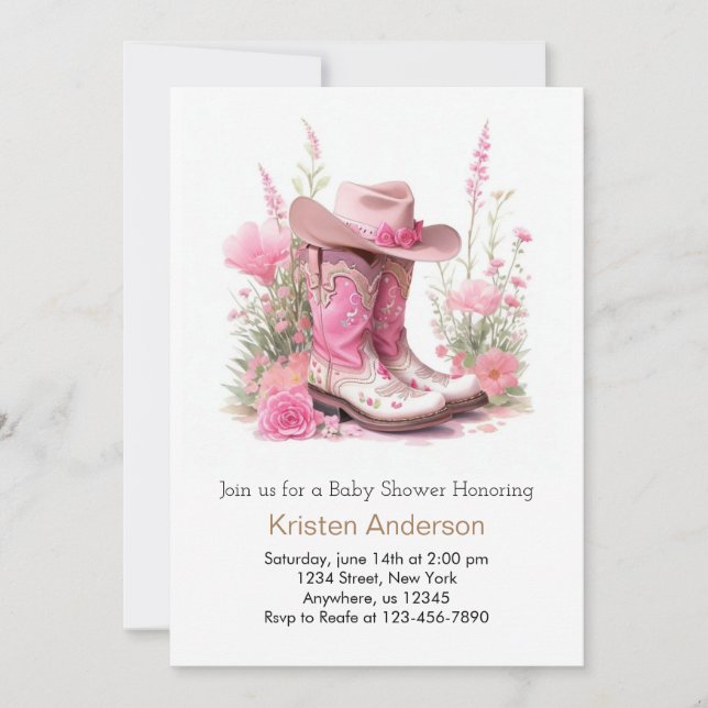 Cowboy's Wild West Adventure Cowgirl Baby Shower Einladung (Vorderseite)