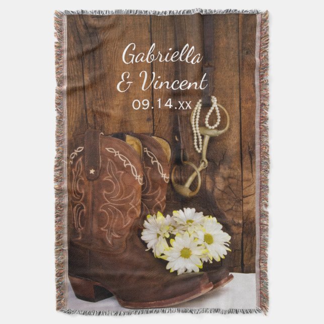 Cowboystiefel, Daisies Horse Bit Country Wedding Decke (Vorderseite Vertikal)