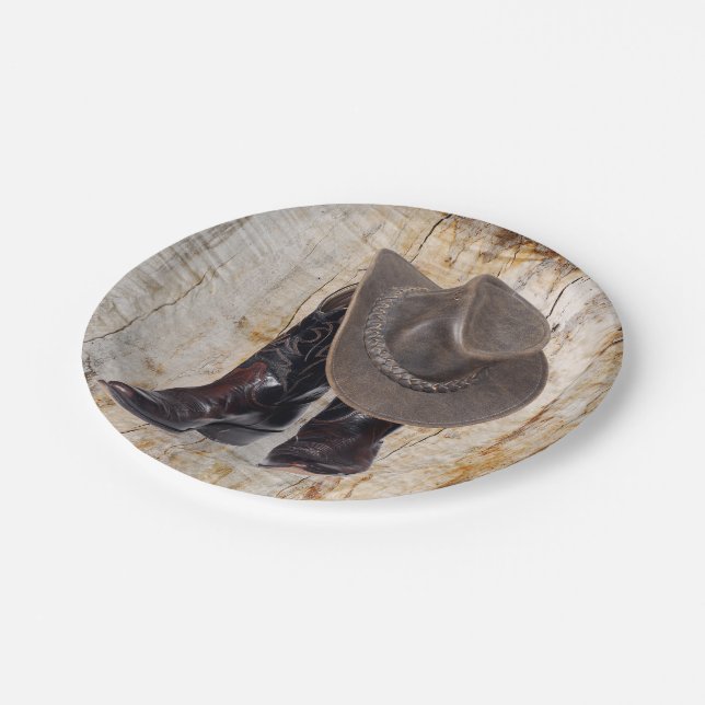Cowboystiefel und Hut Pappteller (Schrägansicht)