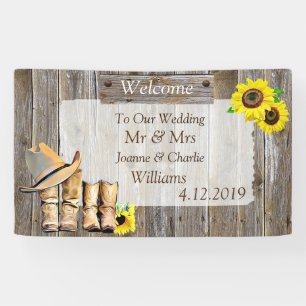 Cowboystiefel und Sonnenblumenhochzeit Banner