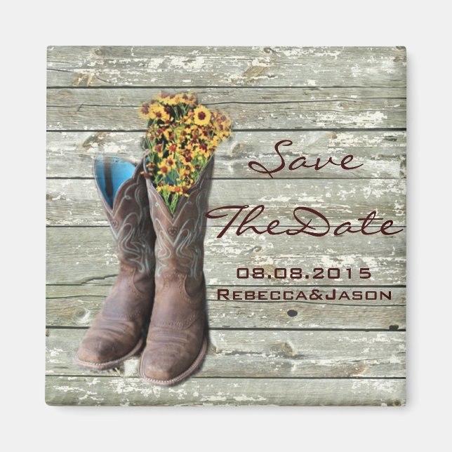 Cowboystiefel Western Hochzeit Save the Date Magnet (Vorne)