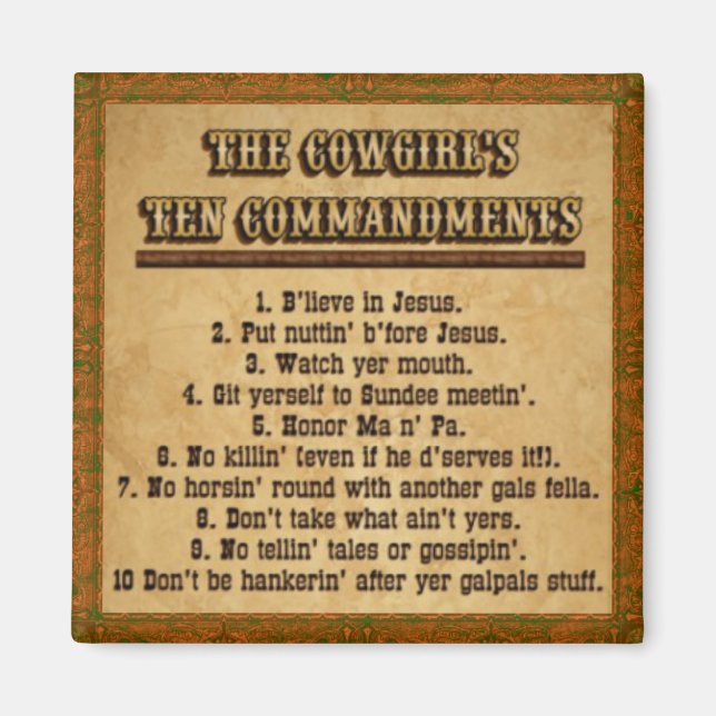 Cowgirl 10 Commandments Magnet (Devant)