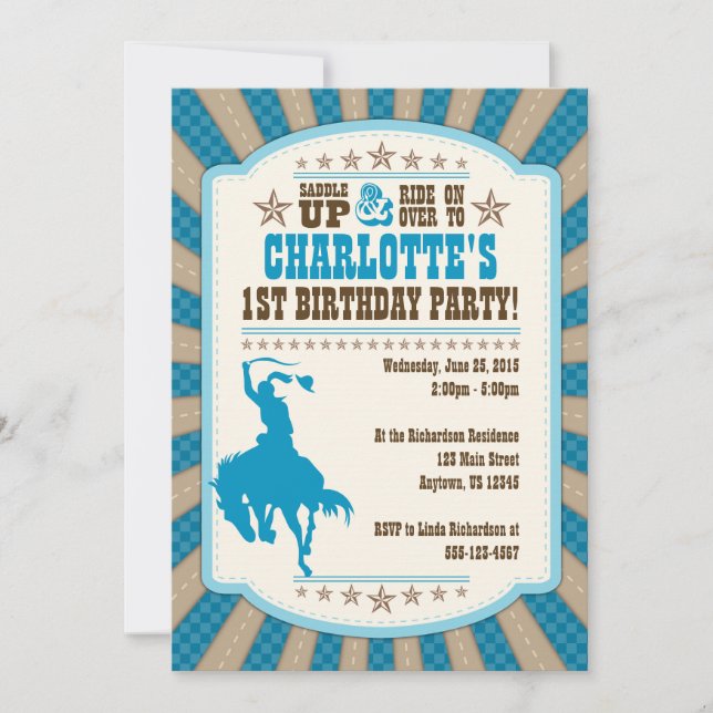 Cowgirl 1st Birthday Party Girl Invitation (Devant)