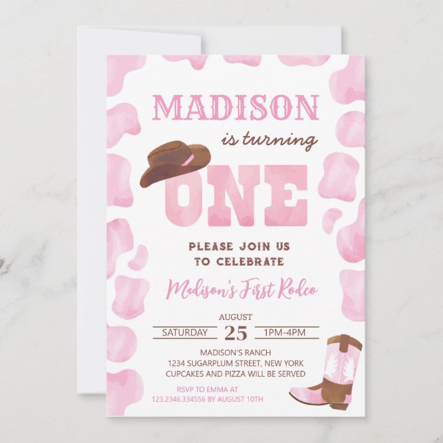 Cowgirl 1st Rodeo First Birthday Invitations (Devant)