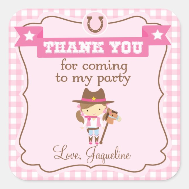 Cowgirl 3inch personnalisé merci étiquette autocol (Devant)