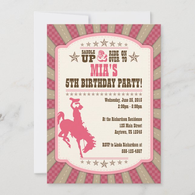 Cowgirl 5th Birthday Party Girl Invitation (Devant)
