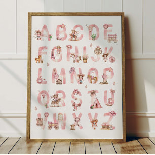 Cowgirl Alphabet ABC Poster Kinderzimmer Dekoratio