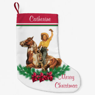 Cowgirl am Pferd mit Krau frohe Weihnachten Kleiner Weihnachtsstrumpf