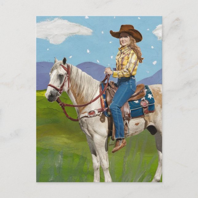 Cowgirl am Pferd Postkarte (Vorderseite)