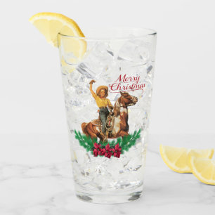 Cowgirl am Weihnachtsfeiertag Glas