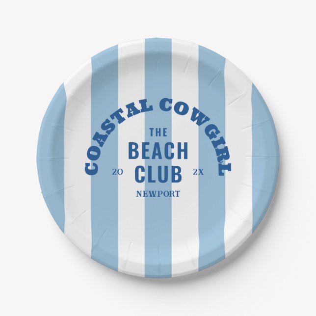 Cowgirl an der Küste Der Beach Club Denim Blue Pappteller (Vorderseite)