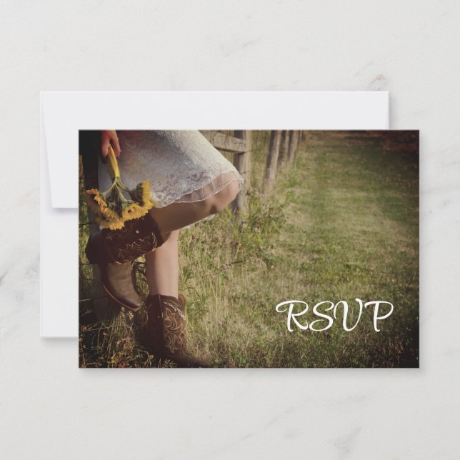 Cowgirl and Sunflowers Western Wedding RSVP Card (Vorderseite)