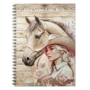 Cowgirl Aquarellpferd Holzkörnername Notizblock