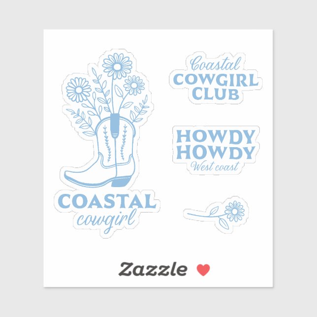 Cowgirl ästhetisch blaue Blumenbündel Aufkleber (Blatt)