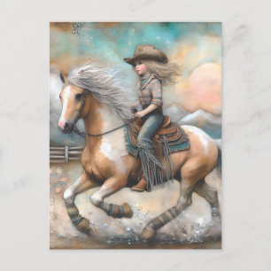 Cowgirl auf einem Pin Postkarte