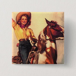 Cowgirl auf ihrem Pferd Button