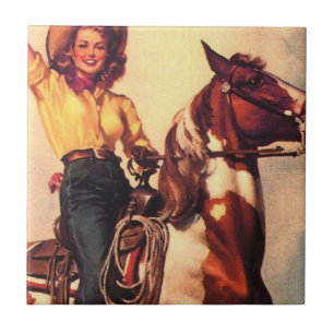 Cowgirl auf ihrem Pferd Fliese