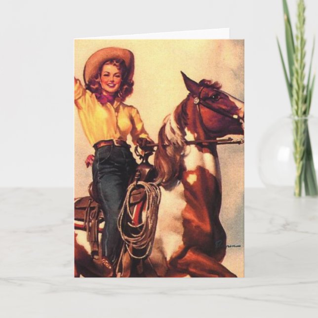 Cowgirl auf ihrem Pferd Karte (Vorderseite)