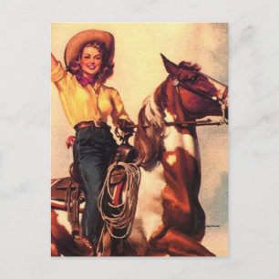 Cowgirl auf ihrem Pferd Postkarte