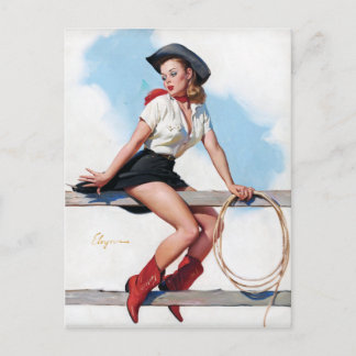 Cowgirl auf Zaun Button Up Postkarte