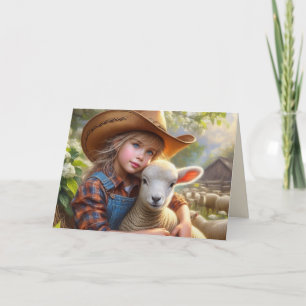Cowgirl avec agneau Western Pâques Carte de vacanc