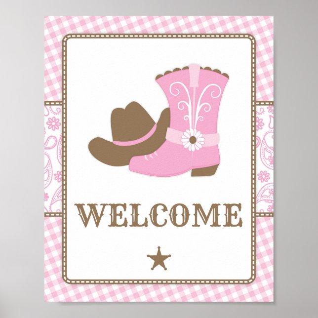 Cowgirl Baby Dusche Begrüßungszeichen Poster (Vorne)