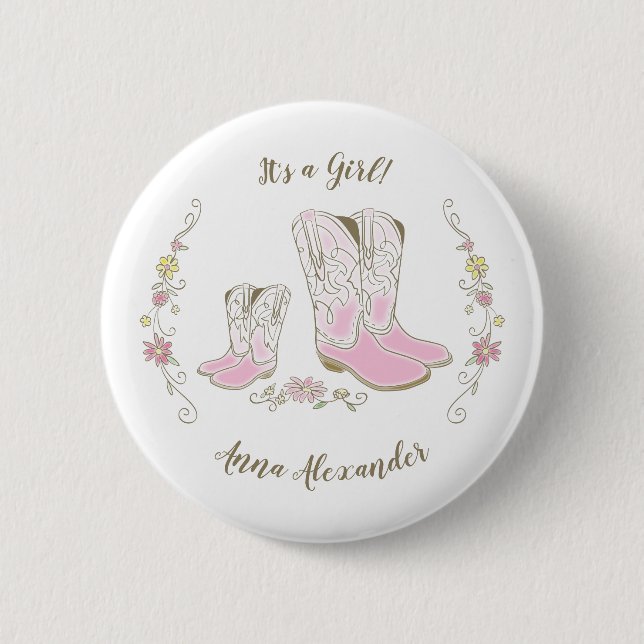 Cowgirl Baby Dusche Country Western Pink Girl Button (Vorderseite)