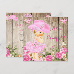 Cowgirl-Baby-Party Pink Rustikales Holz Mädchen Bl Einladung