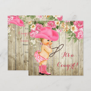 Cowgirl-Baby-Party - Rosa Stiefel - Florale Blondi Einladung