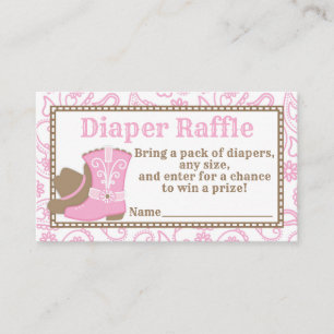 Cowgirl Baby Showdusche Windeln Raffle Ticket pink Begleitkarte