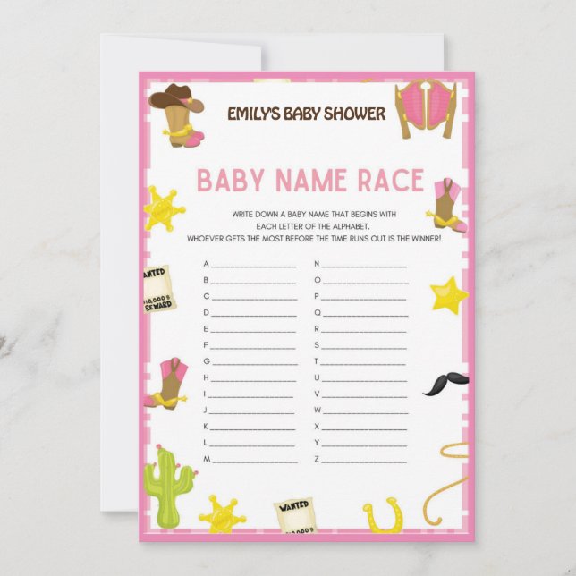 Cowgirl Baby Showgame - Bearbeitbarer Name, 12x18 Einladung (Vorderseite)