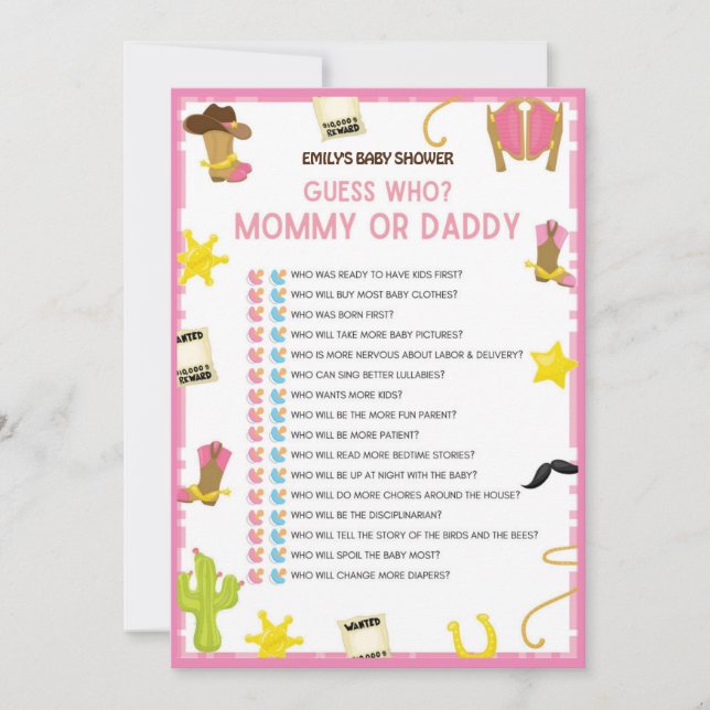 Cowgirl Baby Showgame - Bearbeitbarer Name, 12x18 Einladung (Vorderseite)