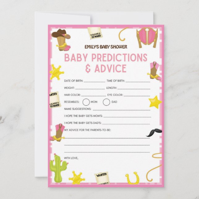 Cowgirl Baby Showgame - Bearbeitbarer Name, 12x18 Einladung (Vorderseite)